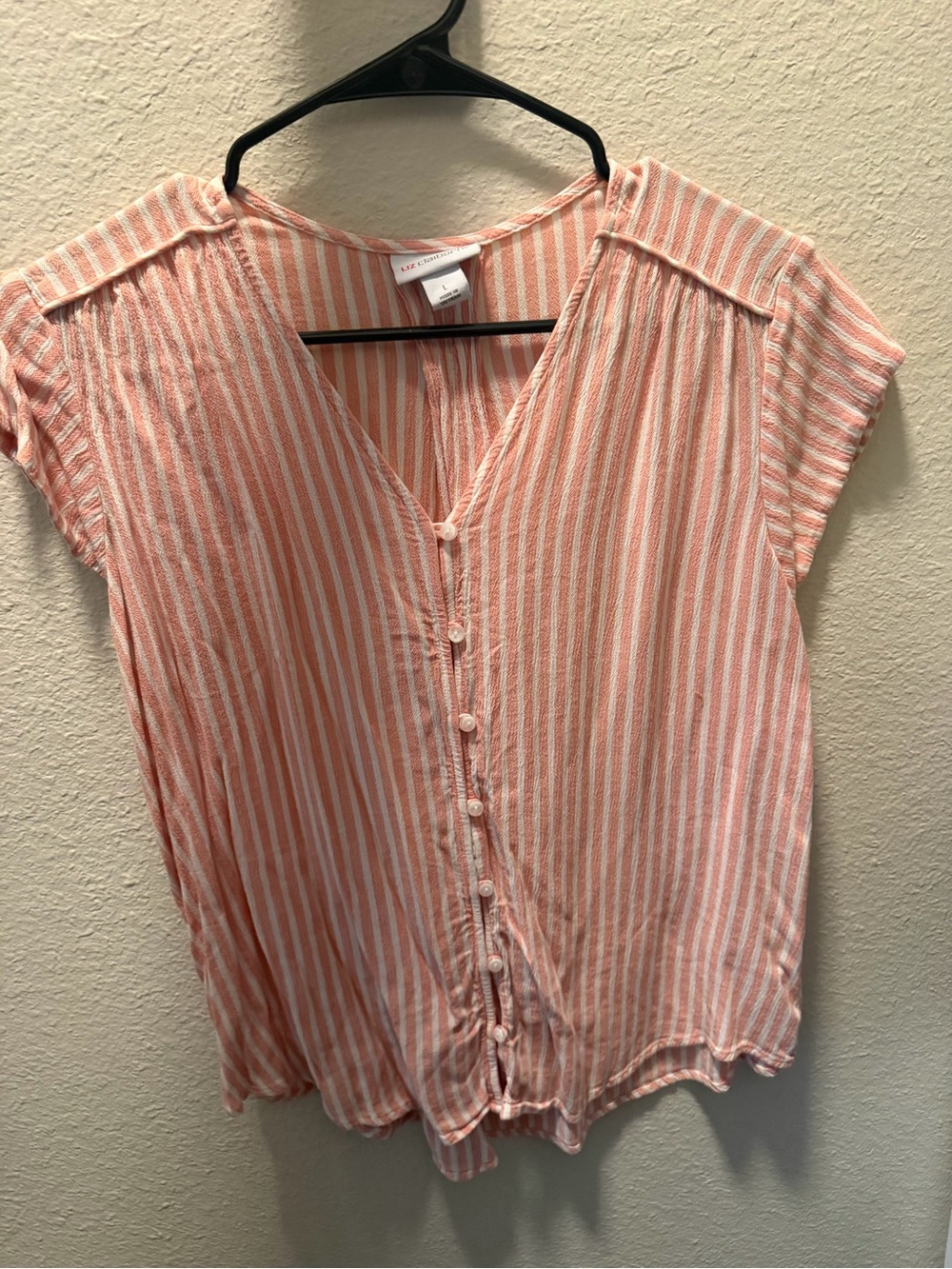 Liz Claiborne Peach and White Striped Button-Front Blouse